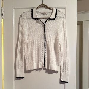 LOFT White Cardigan with Black Accents